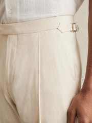 Men Cotton-Blend Tapered Trousers in Stone