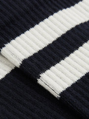 Men Cotton-Blend Double-Stripe Socks in Navy/Ecru