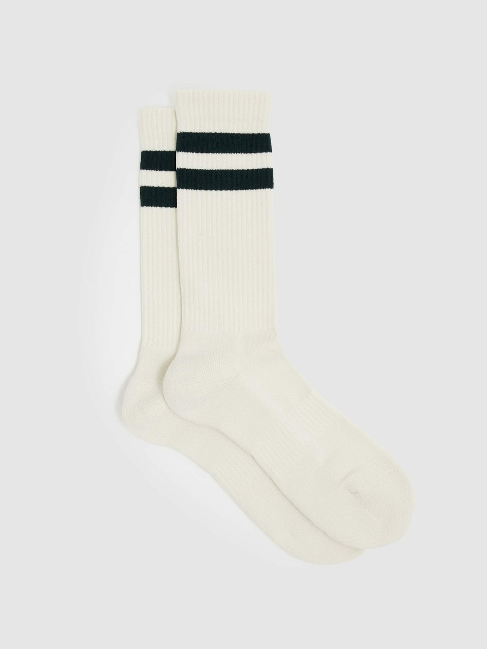 Men Cotton-Blend Double-Stripe Socks in Forest Green/Ecru