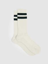 Men Cotton-Blend Double-Stripe Socks in Forest Green/Ecru