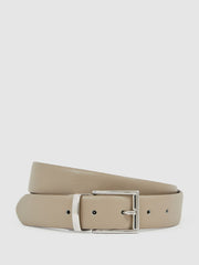 Men Leather Reversible Belt in Stone/Dark Brown