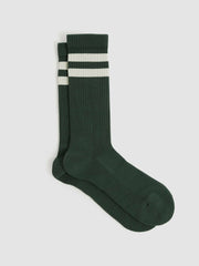 Men Cotton-Blend Double-Stripe Socks in Pine Green/Ecru
