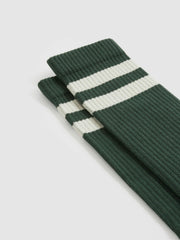 Men Cotton-Blend Double-Stripe Socks in Pine Green/Ecru