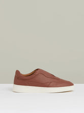 Men Leather Elasticated-Lace Trainers in Terracotta Brown