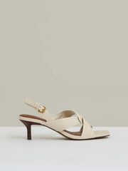 Women Leather Link-Strap Low-Heel Sandals in Off White