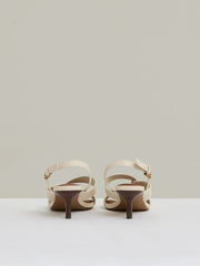 Women Leather Link-Strap Low-Heel Sandals in Off White