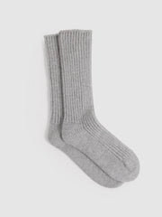 Women Rib-Knit Socks With Cashmere in Grey