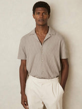 Men Cotton Textured Cuban-Collar Shirt in Mink Brown