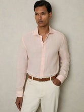 Men Linen Button-Through Shirt in Prep Pink