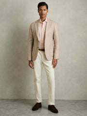 Men Linen Button-Through Shirt in Prep Pink