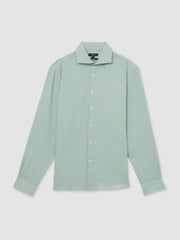 Men Linen Button-Through Shirt in Ocean Green