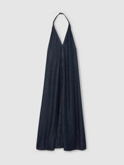 Women Denim Halterneck Maxi Dress in Indigo