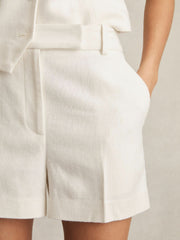 Women Linen-Blend Tailored Shorts in White
