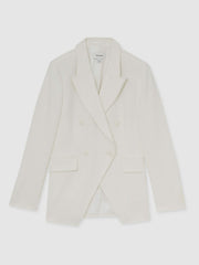 Women Linen-Blend Double-Breasted Suit Jacket in White