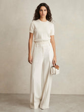 Women Linen-Blend Wide-Leg Trousers in White