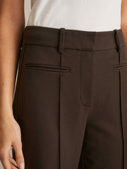 Women Petite High Rise Flared Trousers in Chocolate Brown