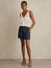 Women Linen Shorts in Indigo