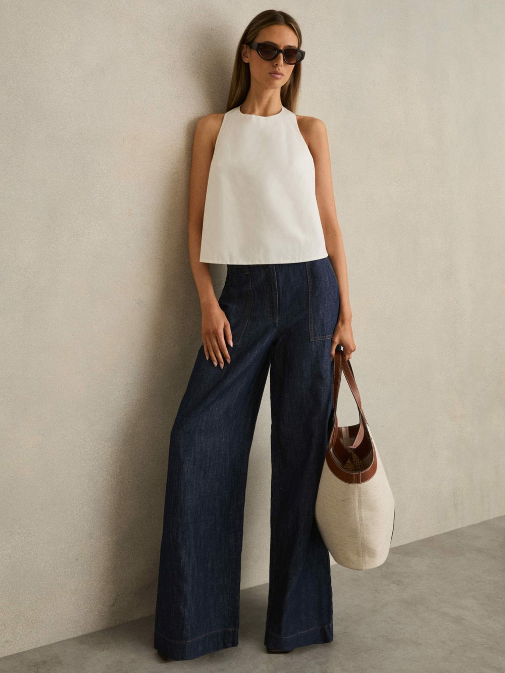 Women Linen Wide Leg Trousers in Indigo