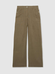 Women Linen Wide Leg Trousers in Khaki