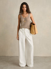 Women Linen Wide Leg Trousers in White