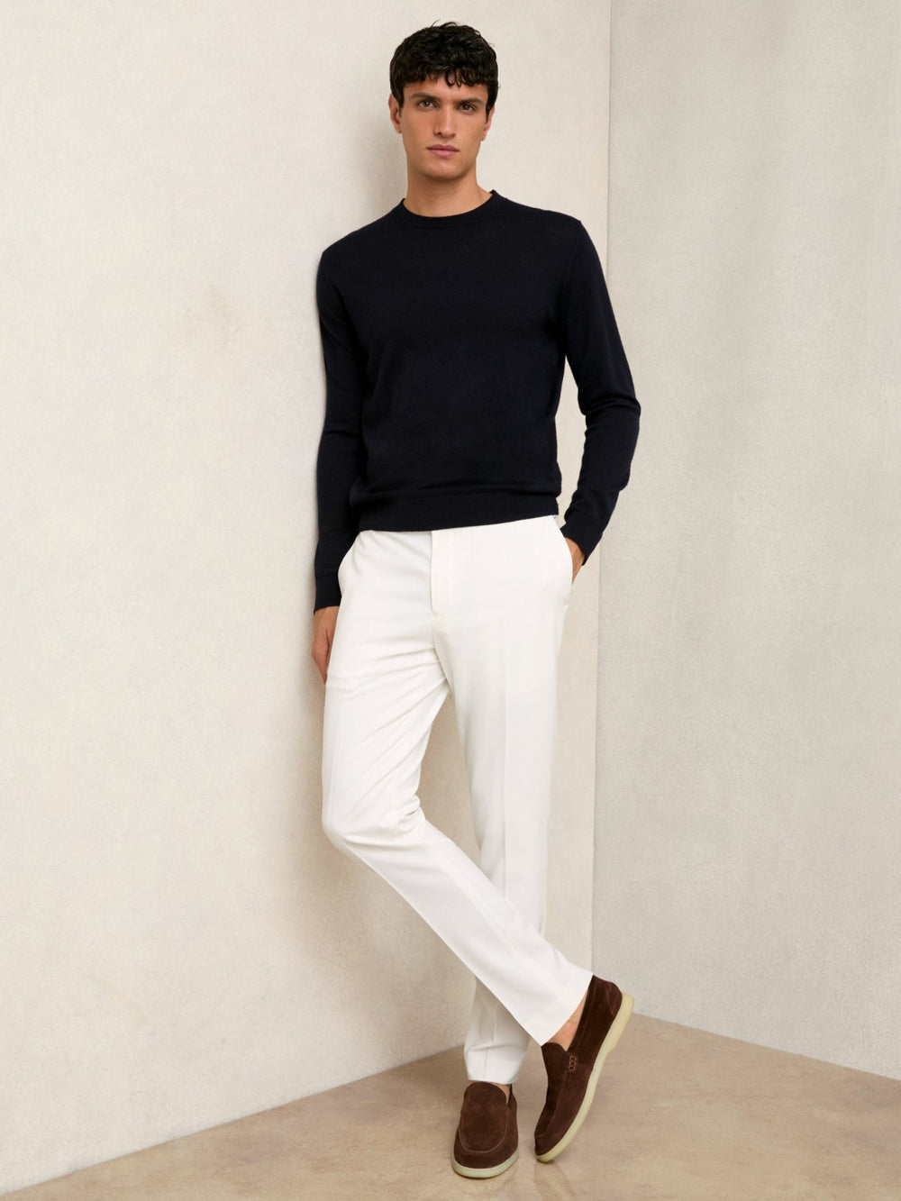 Men Slim-Fit Internal-Drawstring Trousers in White