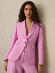 Women Single Breasted Suit Jacket With Linen in Pink