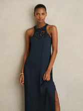 Women Satin Cut-Out Slip Dress in Navy