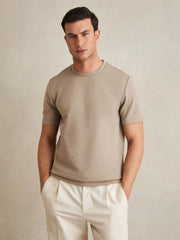 Men Interlock Jersey Crew Neck T-Shirt in Taupe Brown