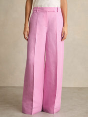 Women Wide-Leg Trousers With Linen in Pink