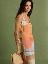 Women Sunset Print Sleeveless Slip Dress in Coral