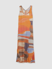 Women Sunset Print Sleeveless Slip Dress in Coral