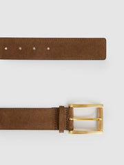 Women Suede Square Roller Buckle Belt in Tan