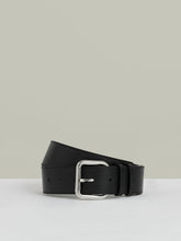 Women Leather Square Roller Buckle Belt in Black