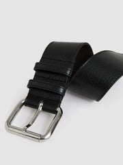 Women Leather Square Roller Buckle Belt in Black