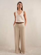 Women Petite Linen-Blend Wide-Leg Trousers in Neutral