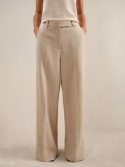 Women Petite Linen-Blend Wide-Leg Trousers in Neutral