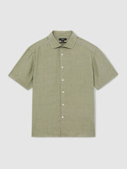 Men Slim Fit Linen Button-Through Shirt in Thyme Green