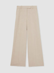 Women Linen-Blend Wide-Leg Trousers in Neutral