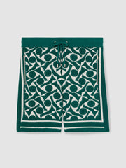 Men Abstract-Pattern Towelling Shorts in Green/White