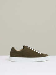 Men Nubuck-Leather Low-Top Trainers in Olive Green