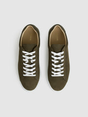 Men Nubuck-Leather Low-Top Trainers in Olive Green
