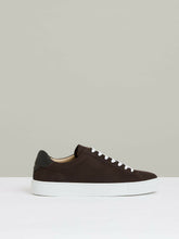 Men Nubuck-Leather Low-Top Trainers in Dark Chocolate Brown