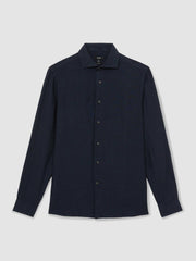 Men Linen Button-Through Shirt in Navy