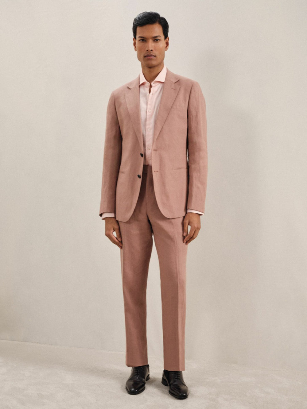 Men Single-Breasted Linen Suit Blazer Slim Fit in Rose Pink