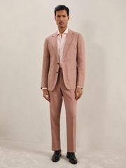 Men Single-Breasted Linen Suit Blazer Slim Fit in Rose Pink