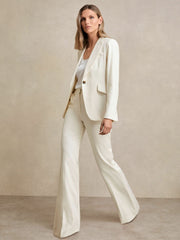 Women Petite Wide Leg Tailored Trousers in Cream