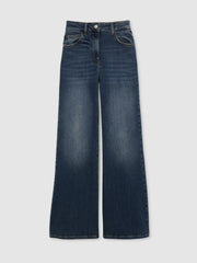 Women Petite Mid-Rise Flared Jeans in Mid Blue