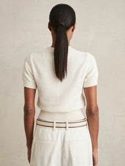 Women Cotton And Wool Crew-Neck Top in Ivory