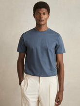 Men Mercerised-Cotton Ribbed T-Shirt in Airforce Blue