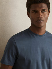 Men Mercerised-Cotton Ribbed T-Shirt in Airforce Blue